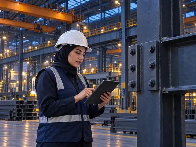 Engineers reviewing steel fabrication drawings